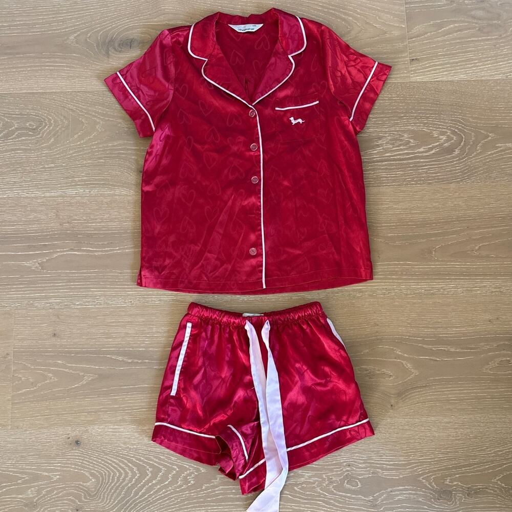 Peter Alexander JP Satin Shorts Set Size XXS Red Pink